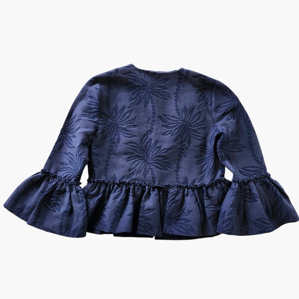 Lilly Pulitzer Shaylee Navy Blue Palm Bell Sleeve Blazer Jacket Womens Small - Picture 3 of 6
